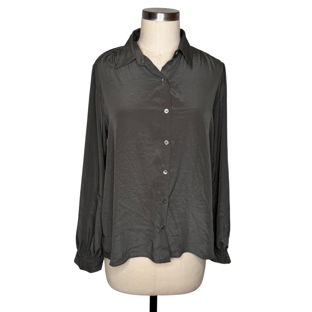 ZENGGI Green Button Down Blouse Long Sleeve Collared Top Women's Size Medium